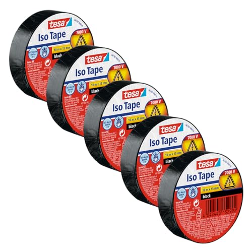 tesa Isolierband im 5er Pack- Selbstklebendes Isolierband, hitzebeständig - Zum Isolieren, Reparieren und Bündeln - 5x 10 m : 15mm - Schwarz tesa Isolierband im 5er Pack- Selbstklebendes Isolierband, hitzebeständig - Zum Isolieren, Reparieren und Bündeln - 5x 10 m : 15mm - Schwarz von tesa