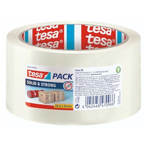 tesapack Solid & Strong - leise abrollbares Paketband/Packband zum sicheren Verschließen von Paketen. Verfügbar in: Transparent und Braun von tesa