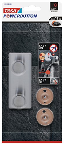 tesa Powerbutton Doppelhaken Classic aus verchromtem Metall - selbstklebender Doppel-Metallhaken - Handtuchhaken für das Bad - belastbar bis 12 kg tesa Powerbutton Doppelhaken Classic aus verchromtem Metall - selbstklebender Doppel-Metallhaken - Handtuchhaken für das Bad - belastbar bis 12 kg von tesa
