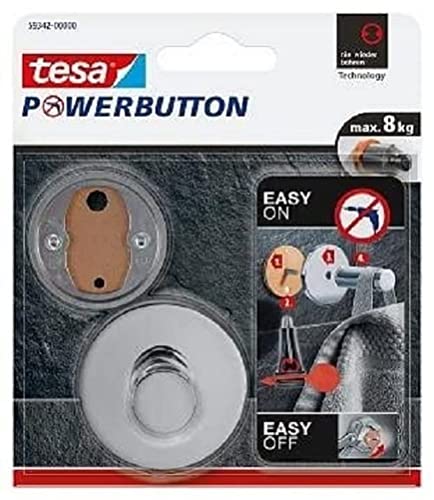 tesa Powerbutton Haken (Premium Chrom) silber-glänzend von tesa