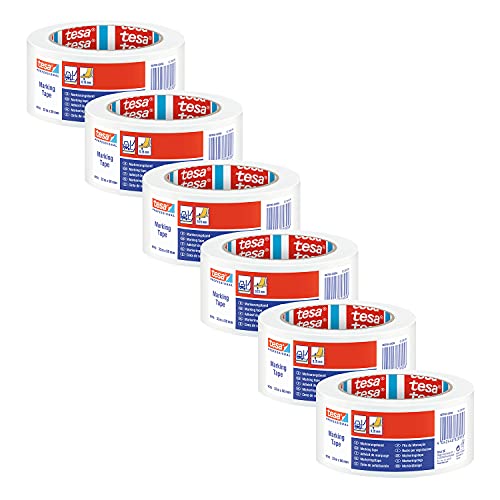 tesa 60760 Bodenmarkierung Markierungsband aus weichem PVC - Warnband für temporäre Arbeitsbereich-Kennzeichnung, ideal für Innenbereiche - weiß - je 33 m x 5 cm | 6er Pack von tesa