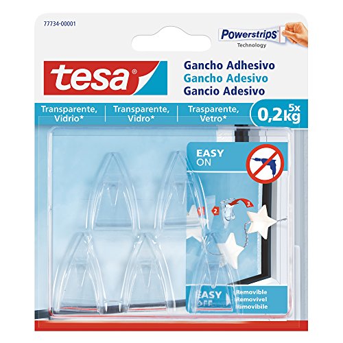 tesa 77734 – 00001 – 00 – Haken selbstklebend für Oberflächen Transparent und Glas (0,2 kg) von tesa
