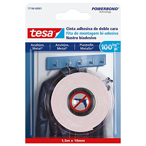 tesa TE77746-00001-00 SMS Cinta adhesiva Doble Cara Powerbond 19mm para Azulejos, Standard, 1,5 m x 19 mm von tesa