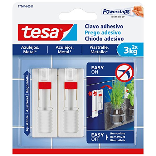 tesa TE77764-00001-00 SMS Clavo Adhesivo Ajustable hasta 3Kg para Azulejos, Standard, 2 Stück von tesa