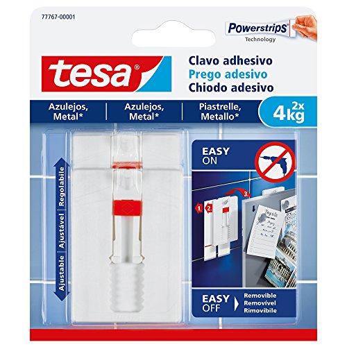 tesa TE77767-00001-00 SMS Clavo Adhesivo Ajustable hasta 4Kg para Azulejos, Standard, 2 Stück von tesa