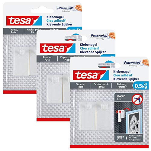 tesa 77772-00000 Klebenagel für Tapeten und Putz, 3er Pack 0,5 Kg, Weiß von tesa