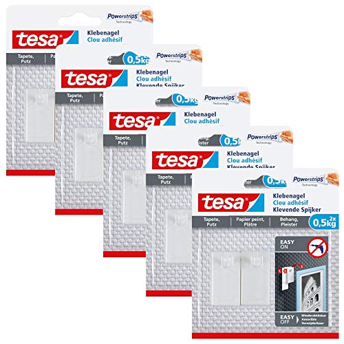 tesa 77772-00000 Klebenagel für Tapeten und Putz, 5er Pack 0,5 Kg, Weiß von tesa