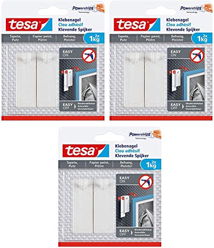 tesa 77773-00000-00 Klebenagel für Tapeten und Putz/Selbstklebende Nägel für empfindliche Oberflächen/Leicht anzubringen und zu entfernen-rückstandslos / 2 x 1kg Halteleistung, 1 Kg, 2 Stück (3) von tesa