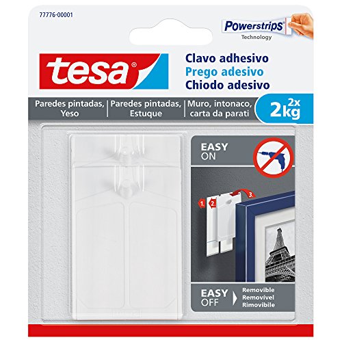 tesa TE77776-00001-00 SMS Clavo Adhesivo hasta 2Kg para Pared Pintada, Standard, 2 Stück von tesa