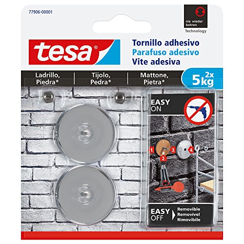 tesa 77906-00001-00 Runde Klebeschraube für Ziegel und Stein, 5 kg, Silber, 5kg, 2 Stück von tesa