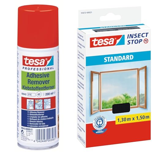 tesa ADHESIVE REMOVER - Klebstoffentferner Spray - entfernt Kleber & Insect Stop Standard Fliegengitter für Fenster von tesa