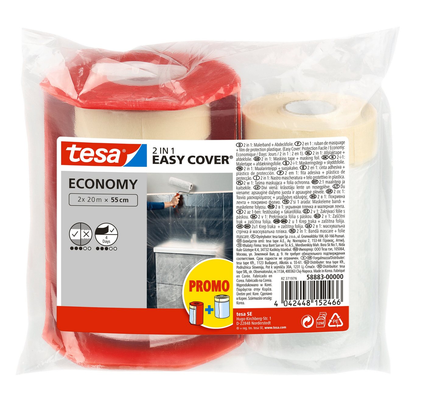 tesa Abdeckfolie EASY COVER Economy Malerband und Abdeckpapier, (Kombi-Set, 2-St., Abdeckplane), Kreppband & Malerplane - Abdecken & Abkleben für saubere Malerarbeiten von tesa