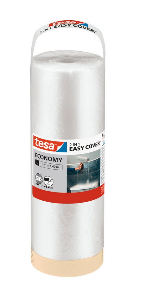 tesa Abdeckfolie EASY COVER Economy Malerband und Abdeckpapier, (Kombi-Set, 1-St., Malerband + Abdeckfolie), für saubere Malerarbeiten im Innenbereich - 33 m : 1,4 m von tesa