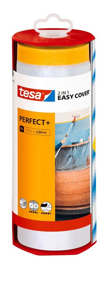 tesa Abdeckfolie EASY COVER Perfect+ Malerband und Abdeckpapier, (Kombi-Set, 2-St., Malerband & Spender inkl. Abdeckfolie), Kreppband & Malerplane - für saubere Malerarbeiten im Innenbereich von tesa