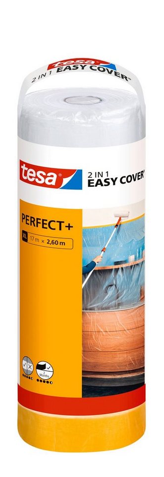 tesa Abdeckfolie EASY COVER Perfect+ Malerband und Abdeckpapier, (Packung, 1-St., Malerband & Abdeckfolie), Kreppband & Malerplane - Abdecken & Abkleben für saubere Malerarbeiten von tesa