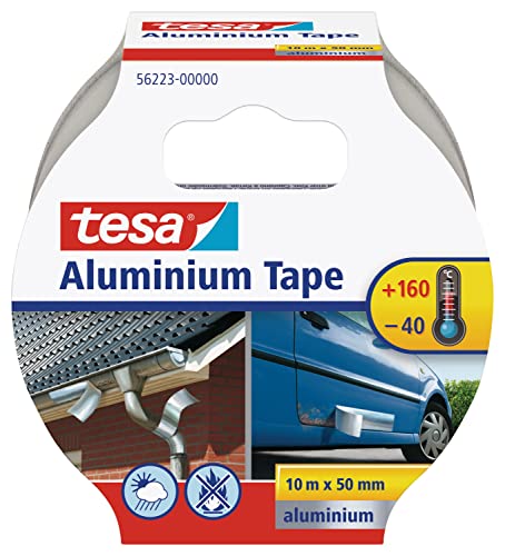 tesa Aluminiumband, selbstklebend, 10m x 50mm, Silber (3 Rollen) von tesa