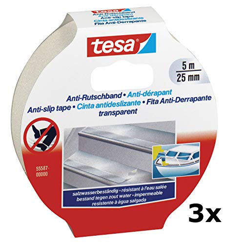 tesa Anti Rutschband, 5 m x 25 mm (3X transparent, 5mx25mm) von tesa