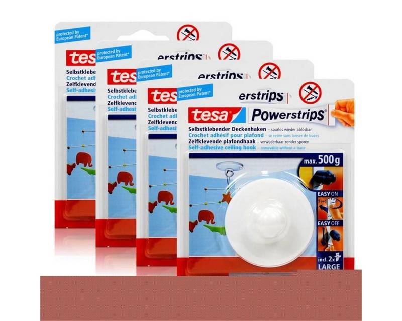 tesa Bastelkleber 4x tesa Powerstrips Selbstklebender Deckenhaken - weiß für max. 500g G von tesa