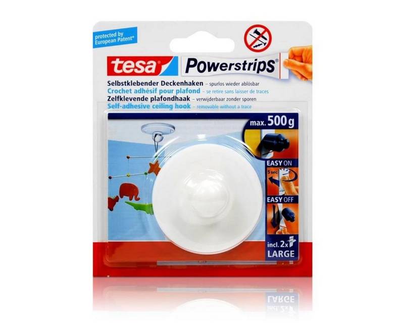 tesa Bastelkleber tesa Powerstrips Selbstklebender Deckenhaken - weiß für max. 500g Gewi von tesa
