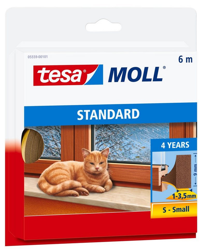 tesa Dichtband tesamoll STANDARD I-Profil Fensterdichtung - 6 m : 9 mm : 3,5 mm (Packung, 1-St) Gummidichtung - selbstklebend & energiesparend - braun von tesa