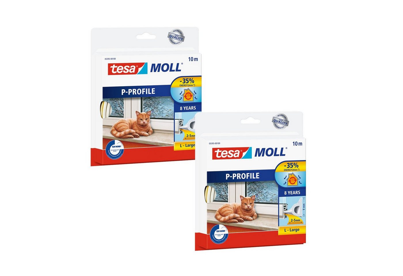 tesa Dichtband tesamoll Fensterdichtung CLASSIC P-Profil (Spar-Set, 2-St) energiesparende Fensterabdichtung - einfache Montage - weiß - 2er pack von tesa