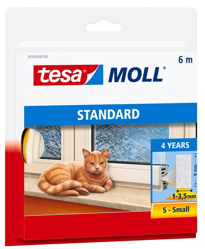 tesa Dichtband tesamoll STANDARD I-Profil Fensterdichtung - 6 m : 9 mm : 3,5 mm (Packung, 1-St) Gummidichtung - selbstklebend & energiesparend- weiß von tesa