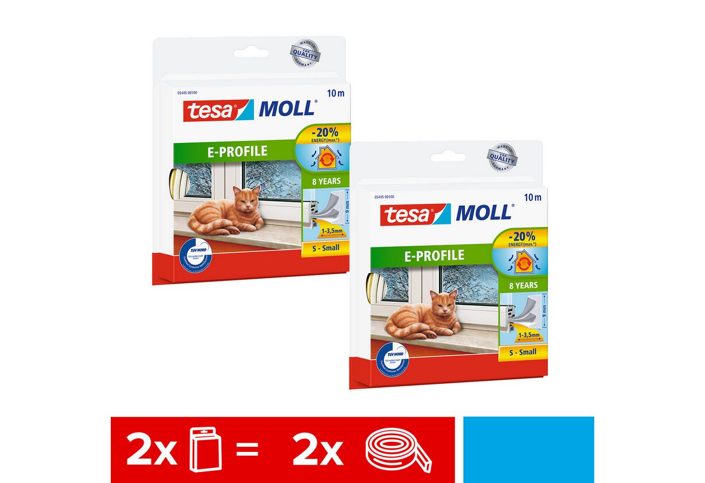 tesa Dichtungsband tesamoll CLASSIC E-Profil Fensterdichtung, (Spar-Set, 2-St), energiesparende Schaumstoffdichtung - selbstklebend - weiß von tesa