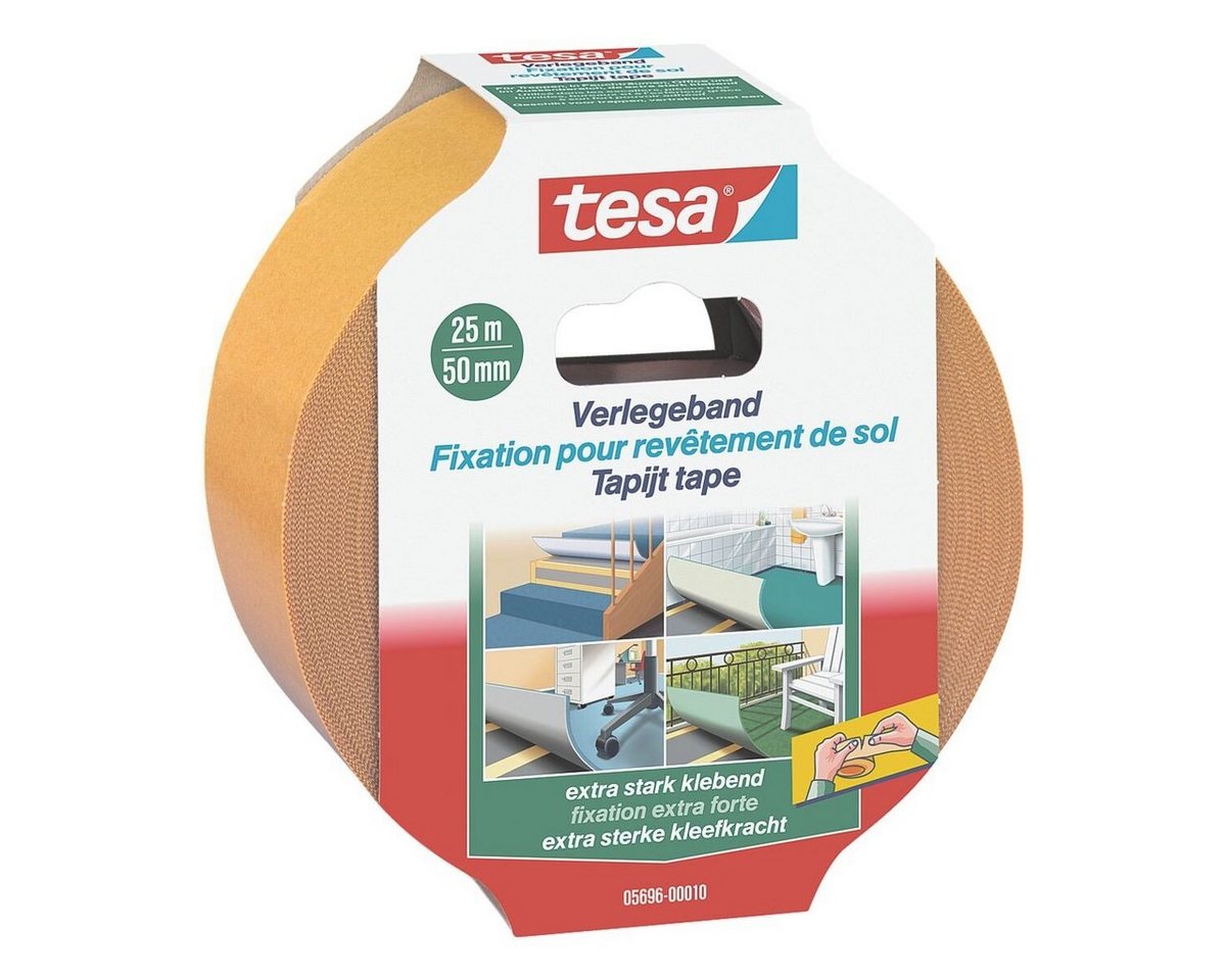 tesa Doppelklebeband 05696 50 mm / 25 m, für alle Teppich- und PBC-Bodenbeläge von tesa