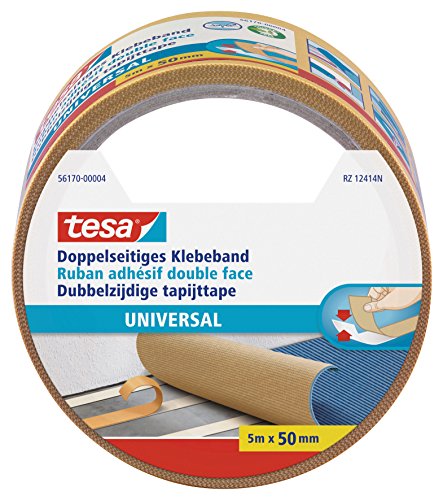 tesa Doppelseitiges Klebeband Universal - Vielseitiges Klebeband für Verpackungen, Deko und Teppiche oder zum Basteln - 5 m x 50 mm von tesa