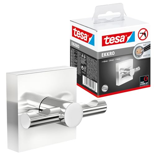 tesa EKKRO Handtuchhaken, verchromter Edelstahl - Bad-Haken zur Wandbefestigung ohne Bohren, inkl. Klebelösung - 63 mm x 50 mm x 50 mm tesa EKKRO Handtuchhaken, verchromter Edelstahl - Bad-Haken zur Wandbefestigung ohne Bohren, inkl. Klebelösung - 63 mm x 50 mm x 50 mm von tesa