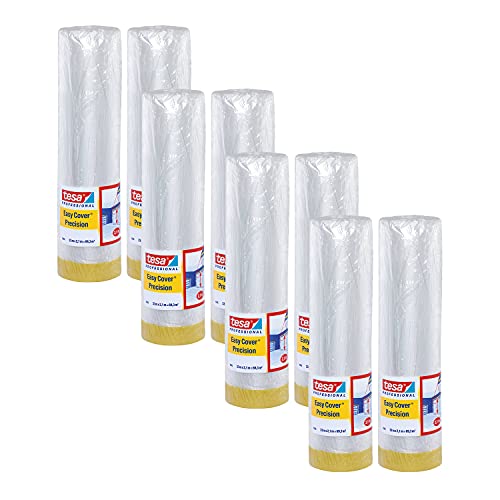 tesa Easy Cover 4365 Präzision - 8er Pack - Malerfolie mit Malerband zum Abkleben und Abdecken bei Malerarbeiten - 2-in-1 Abklebeband mit Folie - transparent - je 33 m x 2,1 m von tesa