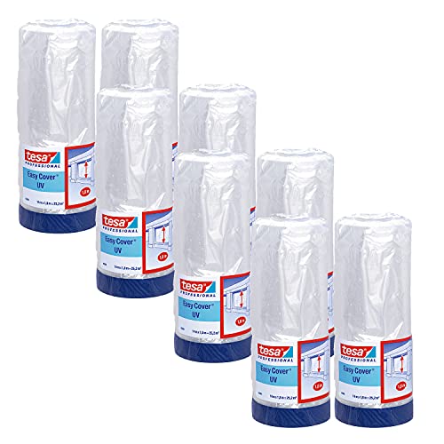 tesa Easy Cover 4369 UV - 8er Pack - Malerfolie mit Gewebeband zum Abkleben und Abdecken im Außenbereich - 2-in-1 Abklebeband mit Folie - blau, matt - je 14 m x 1,8 m von tesa
