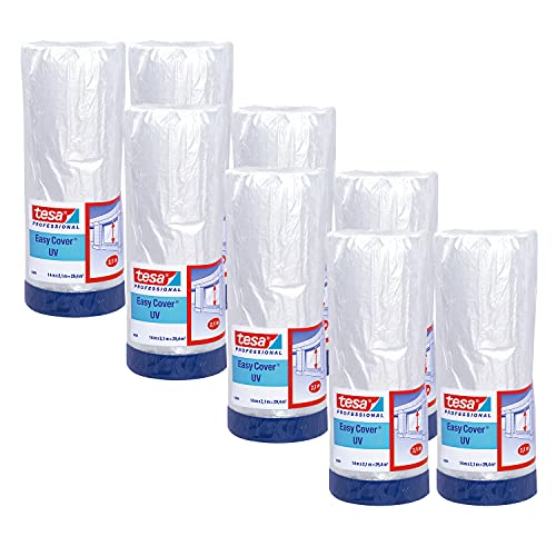 tesa Easy Cover 4369 UV - 8er Pack - Malerfolie mit Gewebeband zum Abkleben und Abdecken im Außenbereich - 2-in-1 Abklebeband mit Folie - blau, matt - je 14 m x 2,1 m von tesa