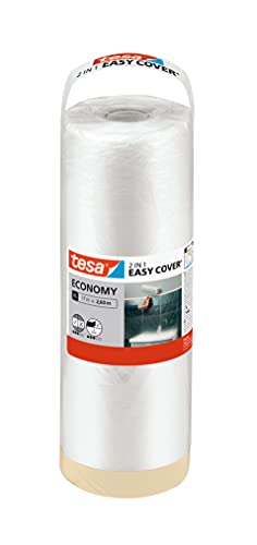 tesa Easy Cover ECONOMY Folie für Malerarbeiten - 2 in 1 Malerfolie zum Abdecken und Kreppband zum Abkleben - 17 m x 260 cm von tesa