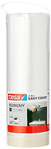 tesa Easy Cover ECONOMY Folie für Malerarbeiten - 2 in 1 Malerfolie zum Abdecken und Kreppband zum Abkleben - 33 m x 140 cm von tesa