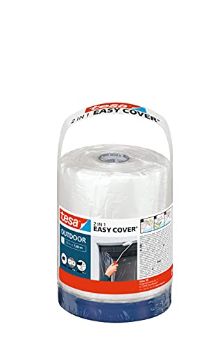 tesa Easy Cover Outdoor L - 2in1 Malerfolie mit Gewebeband - zum Abkleben und Abdecken bei Malerarbeiten im Außenbereich - Malerband mit integrierter Folie - 20 m x 1,4 cm von tesa