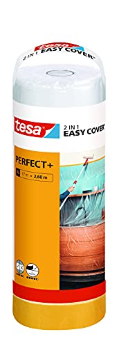 tesa Easy Cover Perfect+ Refill M - 2in1 Malerfolie mit Malerband aus Washi-Papier - zum Abkleben und Abdecken bei Malerarbeiten - 17 m x 2,60 m von tesa