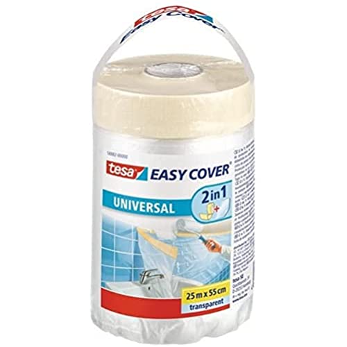 tesa Easy Cover UNIVERSAL Folie für Malerarbeiten - 2 in 1 Malerfolie zum Abdecken und Kreppband zum Abkleben - 25 m x 55 cm von tesa