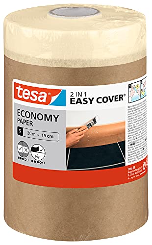 tesa Easy Cover UNIVERSAL Papier - 2in1 Malerabdeckpapier mit selbstklebendem Abdeckband für Malerarbeiten und Renovierungen - 20 m x 15 cm von tesa