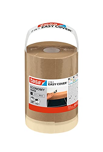 tesa Easy Cover UNIVERSAL Papier - 2in1 Malerabdeckpapier mit selbstklebendem Abdeckband für Malerarbeiten und Renovierungen - 25 m x 18 cm von tesa