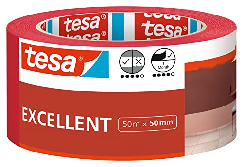 tesa Excellent Malerband mit Papierhalter für Malerei, für alle Farben, Lacke und Lacke, 50 m x 50 mm von tesa