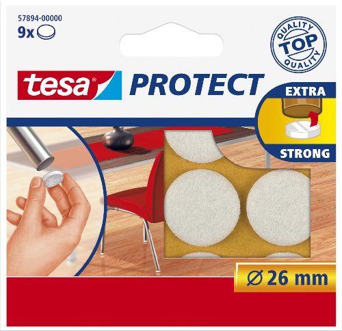Tesa Protect Filzgleiter, rund, Ø26mm, weiß, 9 Stück von tesa