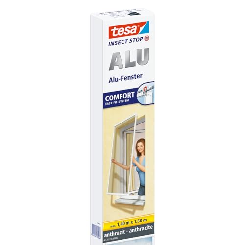 tesa Insect Stop ALU Comfort Fliegengitter für Fenster - Insektenschutz mit Rahmen aus Aluminium - Fliegen Netz ohne Bohren - Anthrazit, 140 cm x 150 cm tesa Insect Stop ALU Comfort Fliegengitter für Fenster - Insektenschutz mit Rahmen aus Aluminium - Fliegen Netz ohne Bohren - Anthrazit, 140 cm x 150 cm von tesa