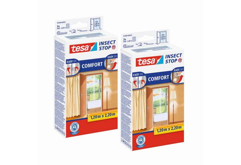 tesa Fliegengitter-Gewebe Insect Stop Comfort Fliegengitter für Türen, (Spar-Set, 2-St., Fliegennetz, Klettband), Balkon Türvorhang - Insektenschutz ohne Bohren - weiß von tesa