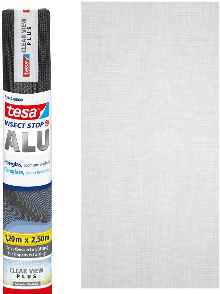 tesa Fliegengitter-Gewebe Insect Stop Fliegengitter Ersatzrolle Clear View 1.2 m x 2.5 m, (Packung, 1-St., Nachfüllrolle), Mückennetz für Fenster & Türen - Ersatz-Rolle von tesa