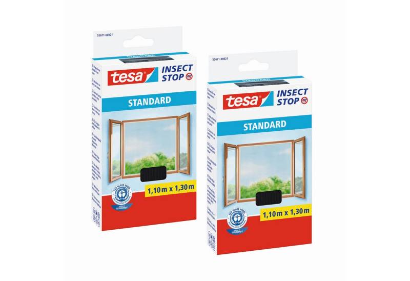 tesa Fliegengitter-Gewebe Insect Stop Standard Fliegengitter für Fenster, (Spar-Set, 2-St., Fliegennetz, Klettband), Insektenschutzgitter -Fliegenetz ohne Bohren -zuschneidbar -anthrazit von tesa