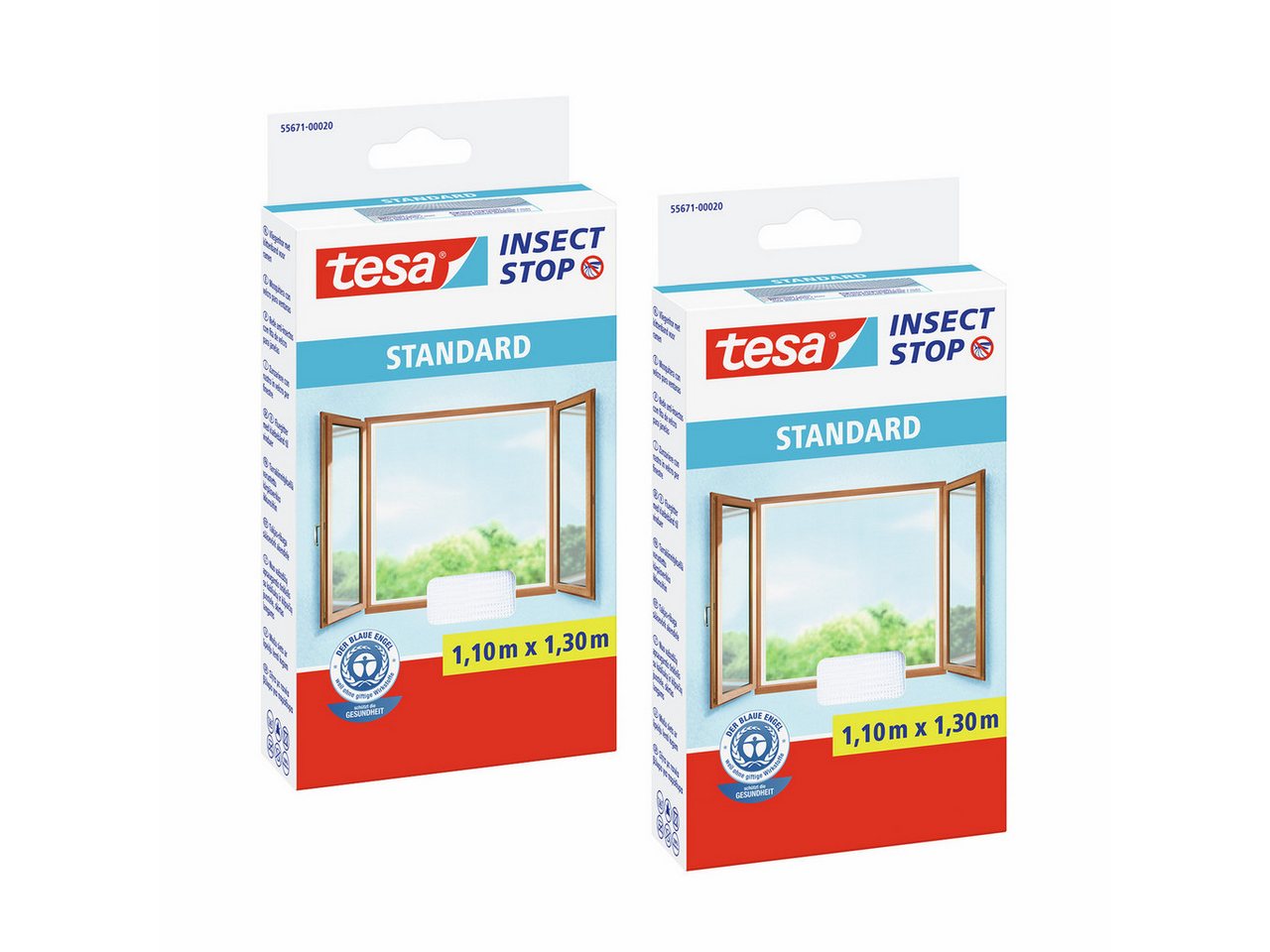 tesa Fliegengitter-Gewebe Insect Stop Standard Fliegengitter für Fenster, (Spar-Set, 2-St., Fliegennetz, Klettband), Insektenschutzgitter - Fliegenetz ohne Bohren - zuschneidbar - weiß von tesa