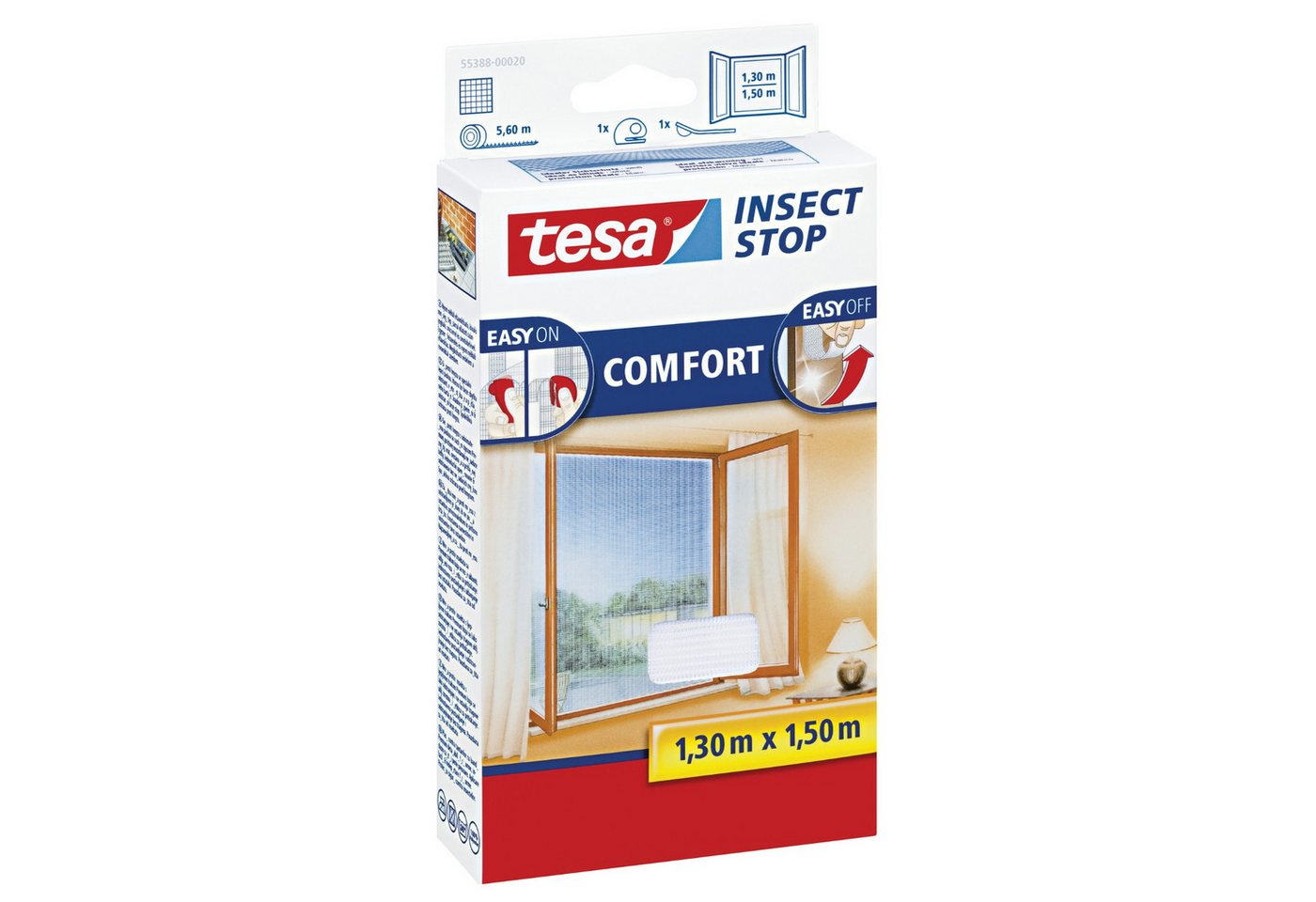 tesa Fliegengitter-Gewebe tesa Insect Stop Fliegengitter COMFORT für Fenster - 1,3 m x 1,5 m - von tesa
