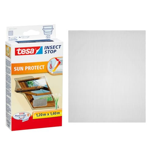 tesa Insect Stop SUN PROTECT Fliegengitter für Dachfenster - Insektenschutz mit Blend- & Sonnenschutz für Dach-Fenster - Fliegen Netz 120 cm x 140 cm von tesa