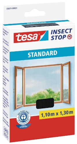 tesa Insect Stop STANDARD Fliegengitter für Fenster - Insektenschutz zuschneidbar - Mückenschutz ohne Bohren - 1 x Fliegen Netz anthrazit - 110 cm x 130 cm von TESA
